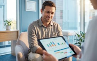 Man consulting about best age for hair transplant surgery in modern medical office