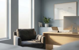 Professional scalp micropigmentation consultation room showing treatment planning timeline