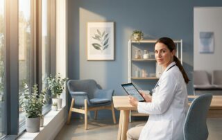 Professional reviewing androgenetic alopecia treatment options 2026 in modern medical consultation room