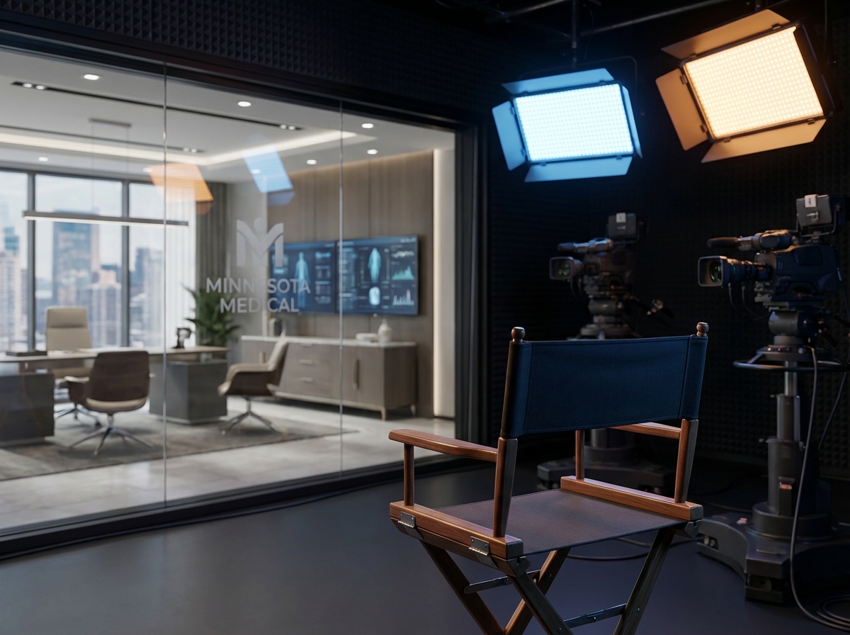 Professional TV studio with broadcast lighting representing hair transplant for TV personalities Minnesota