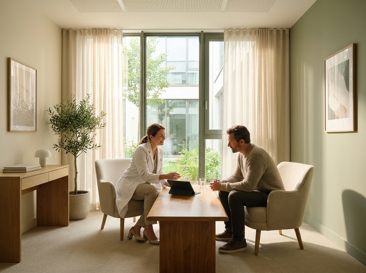 Professional consultation about platelet rich plasma hair treatment frequency in modern clinic