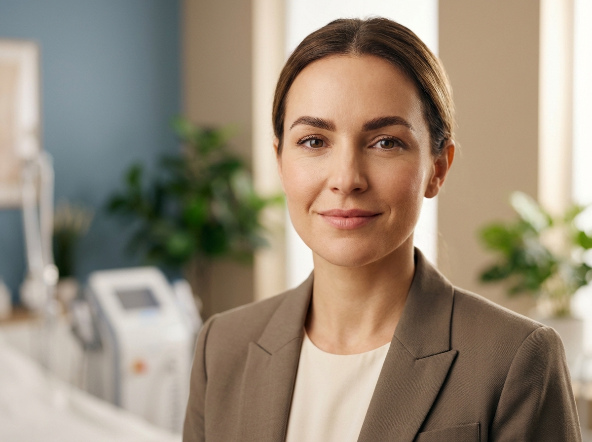 Confident woman showing natural eyebrow restoration surgery results for women