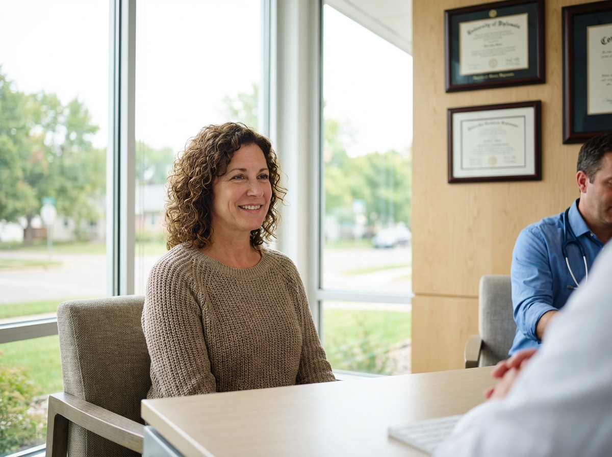 Patient consultation room for non surgical hair loss treatment Minnesota showing modern, professional setting