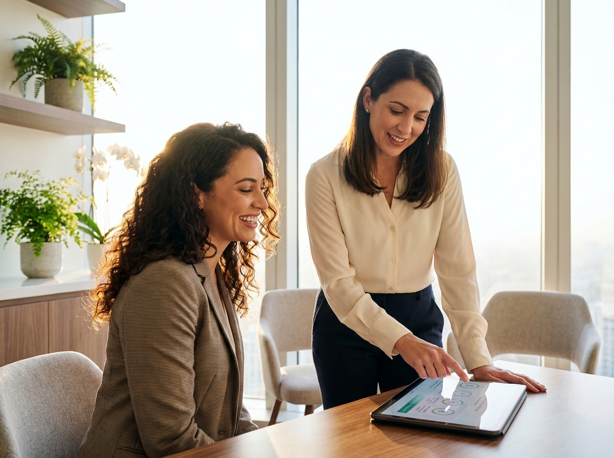 Woman with healthy hair consulting healthcare provider about women hair loss vitamin D deficiency treatment