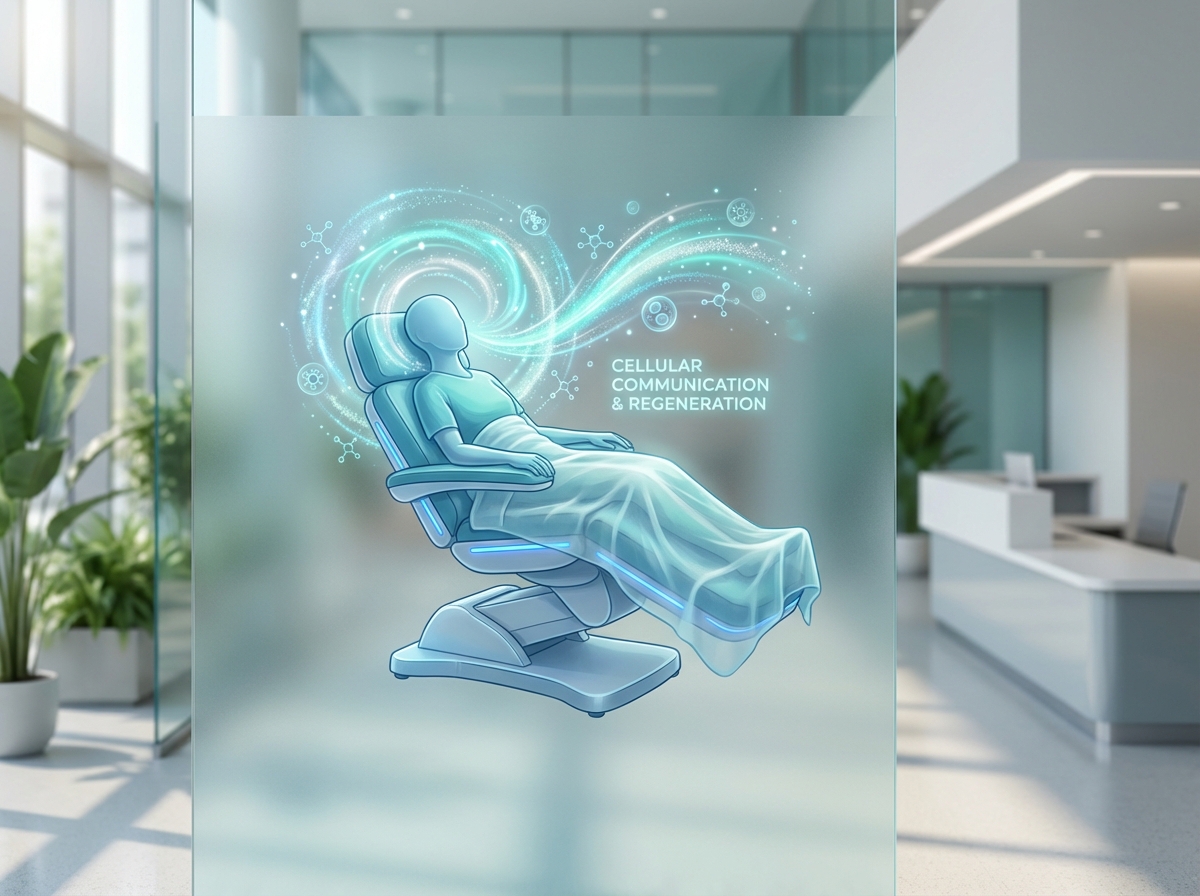 Patient receiving advanced exosome therapy hair regrowth science treatment in modern clinic