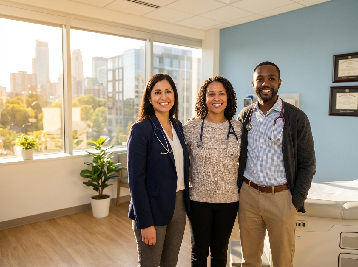 Experienced Minneapolis hair restoration surgeon team in modern consultation facility