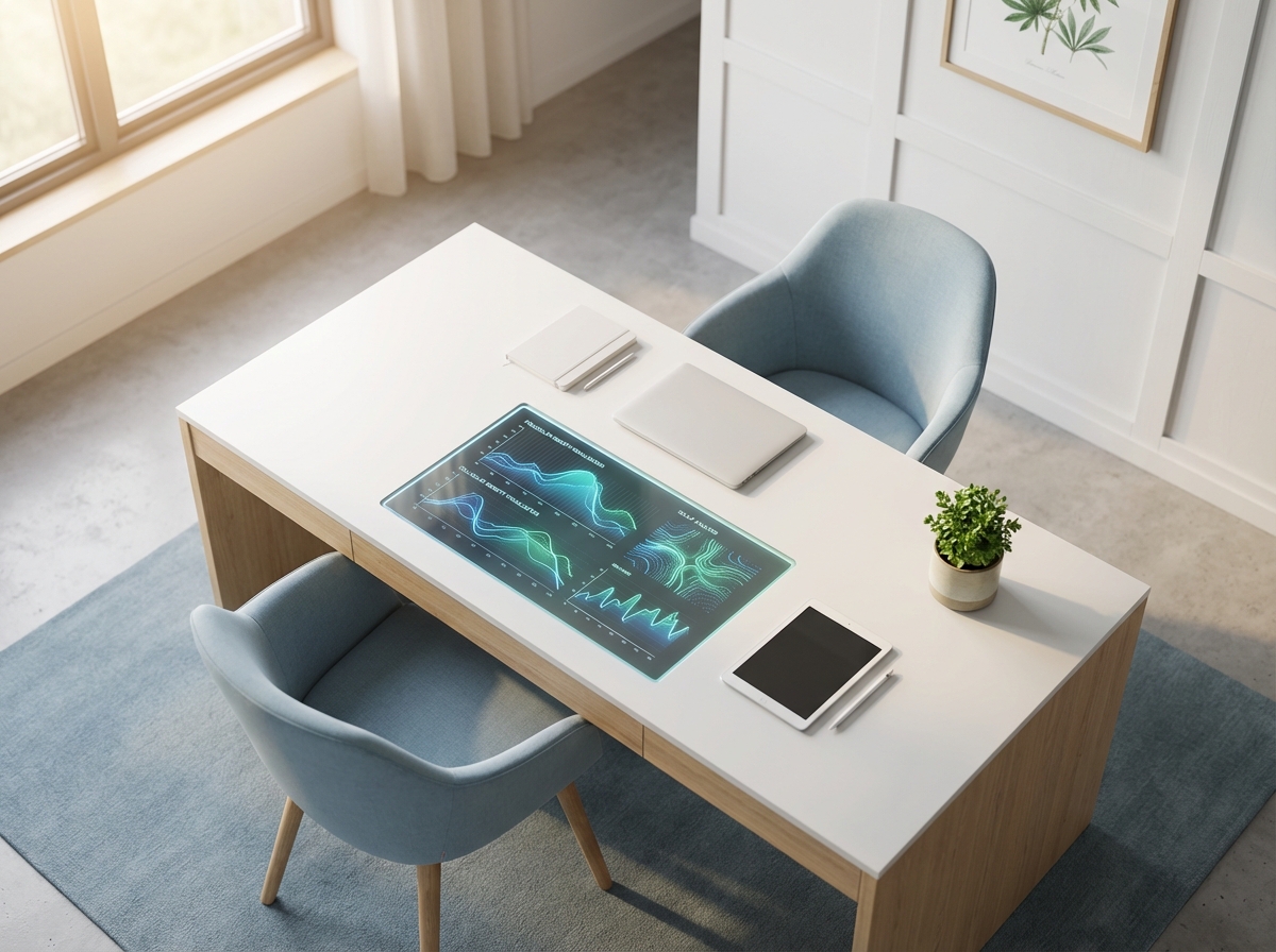 Modern hair transplant consultation room showcasing natural hair density planning technology