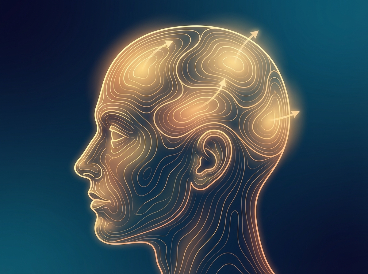 Stylized topographical map of scalp zones illustrating hair transplant graft placement angle precision across regions