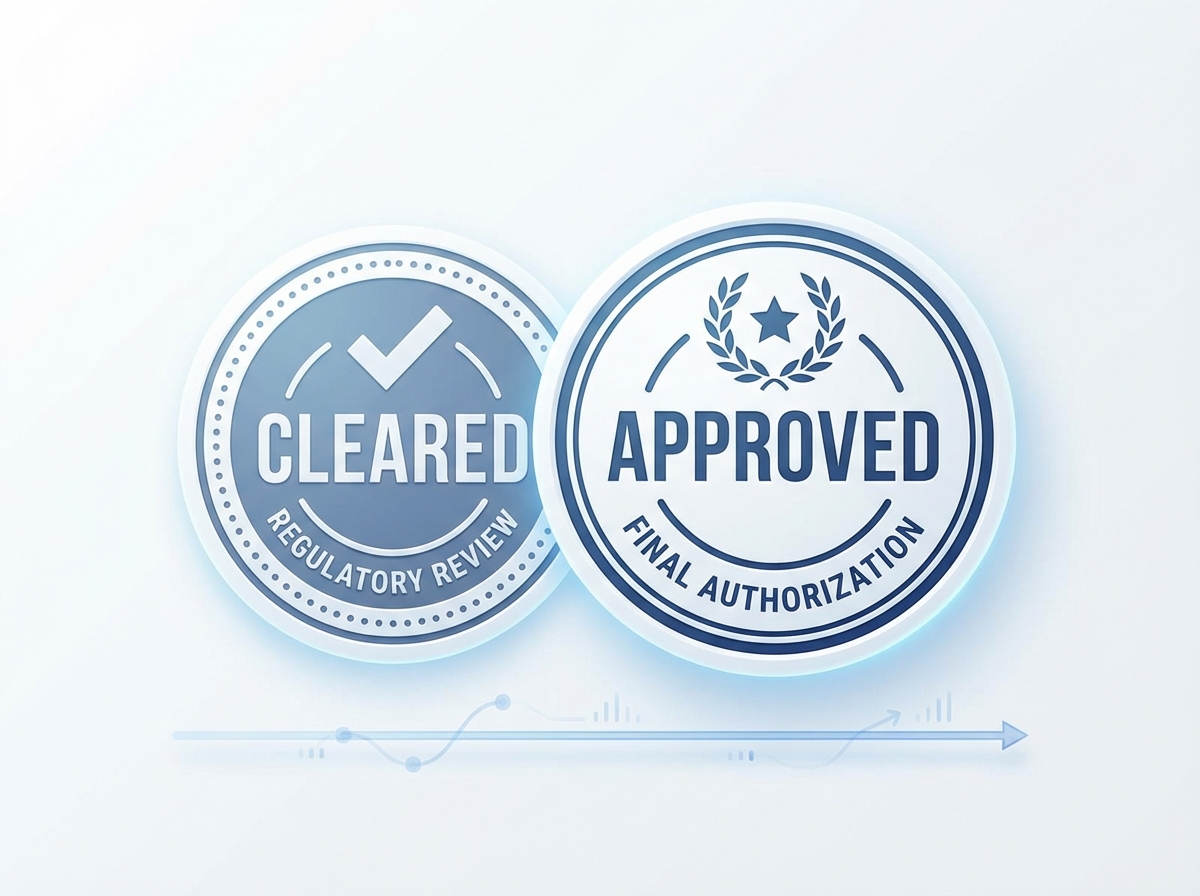 Conceptual illustration distinguishing FDA cleared vs approved status for low light laser therapy hair loss treatments