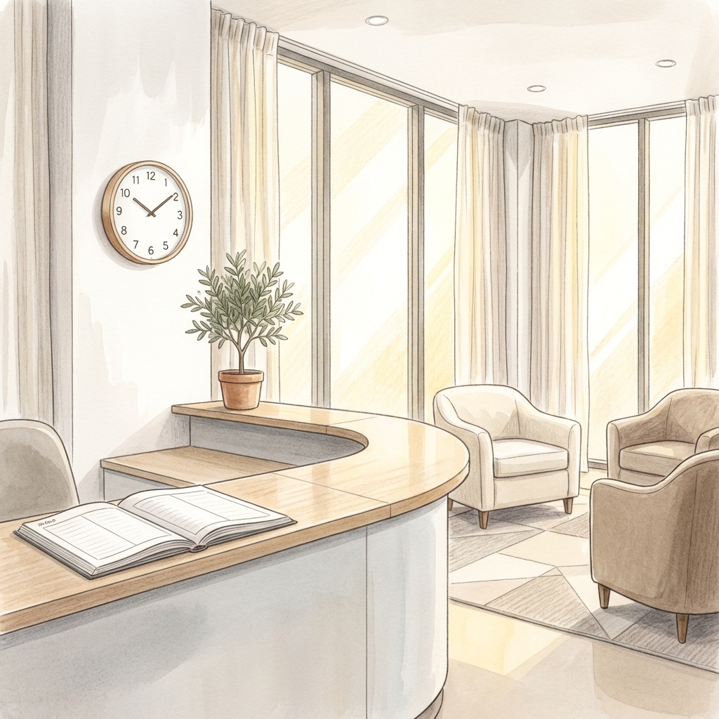 Modern hair restoration clinic reception area representing Eagan hair restoration office hours and scheduling