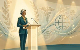 Hair transplant surgeon and ISHRS president at a podium, symbolizing leadership and patient safety policy legacy