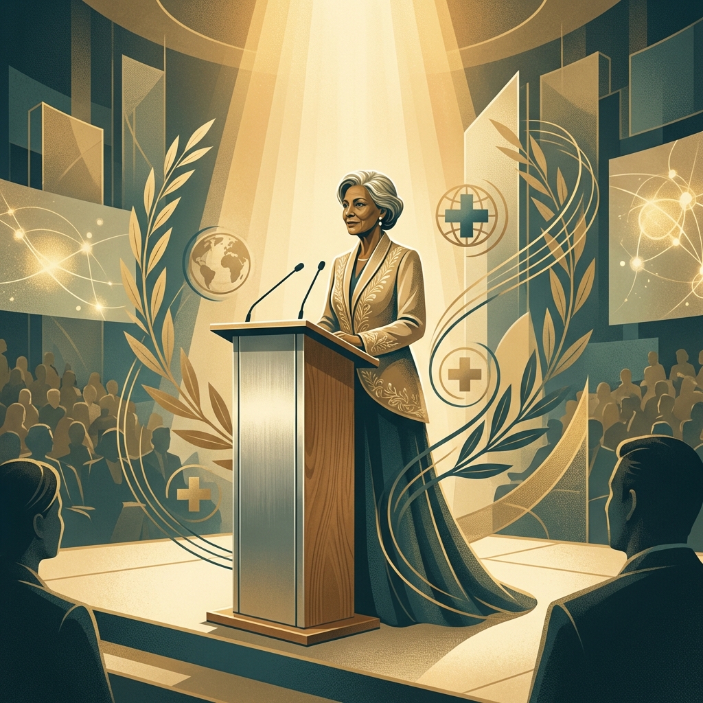 Hair transplant surgeon and ISHRS president at a podium, symbolizing leadership and patient safety policy legacy