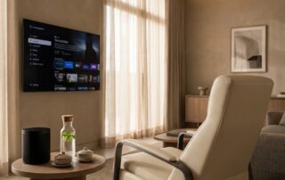 Luxury hair restoration patient suite with streaming entertainment and premium amenities for a five-star clinical experience