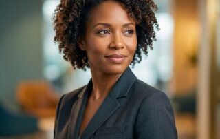 Confident woman reflecting on women hair transplant candidacy assessment process in warm editorial portrait