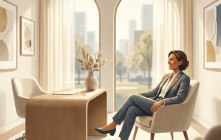 Person confidently preparing for a Twin Cities hair restoration consultation in a modern, welcoming clinic setting.