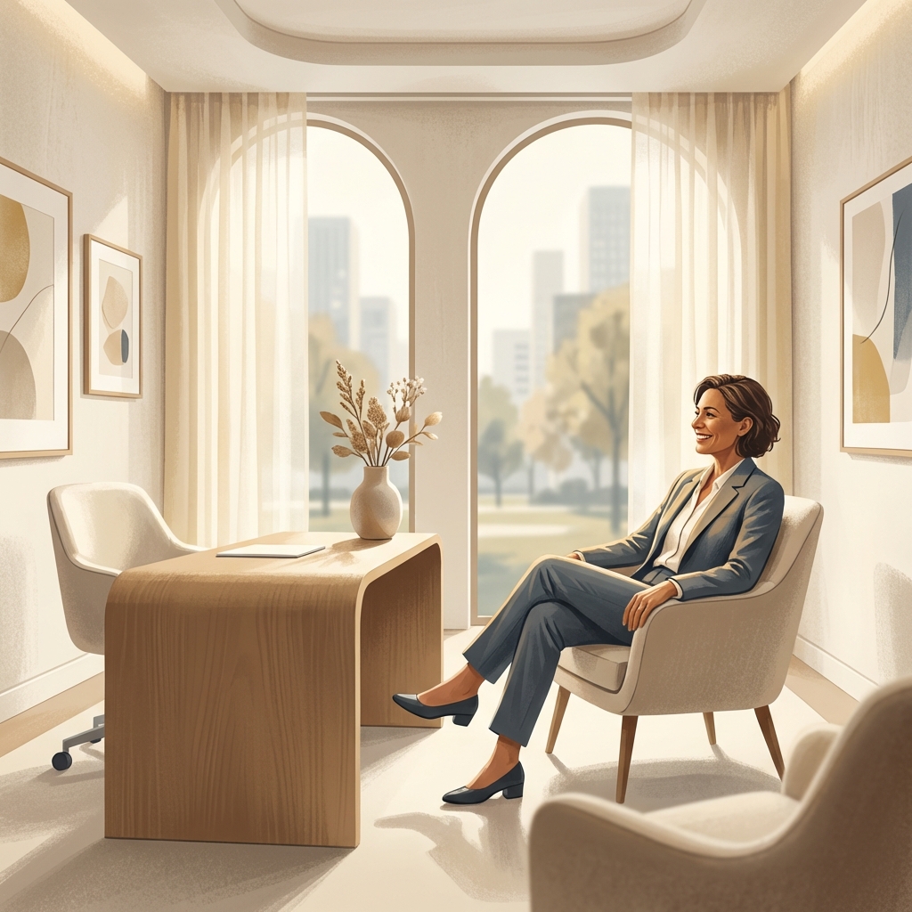 Person confidently preparing for a Twin Cities hair restoration consultation in a modern, welcoming clinic setting.