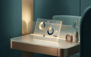 Modern consultation desk with digital data visualization representing hair transplant graft count calculation planning