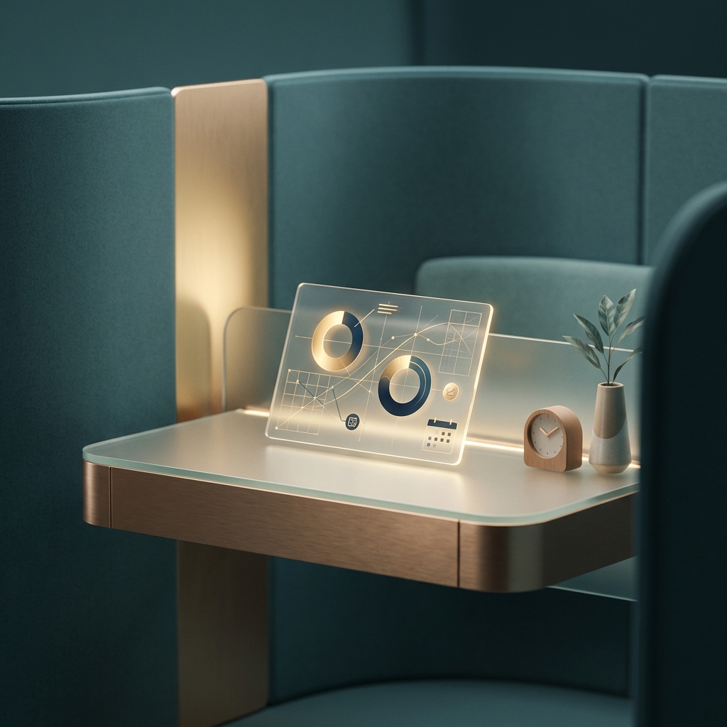 Modern consultation desk with digital data visualization representing hair transplant graft count calculation planning