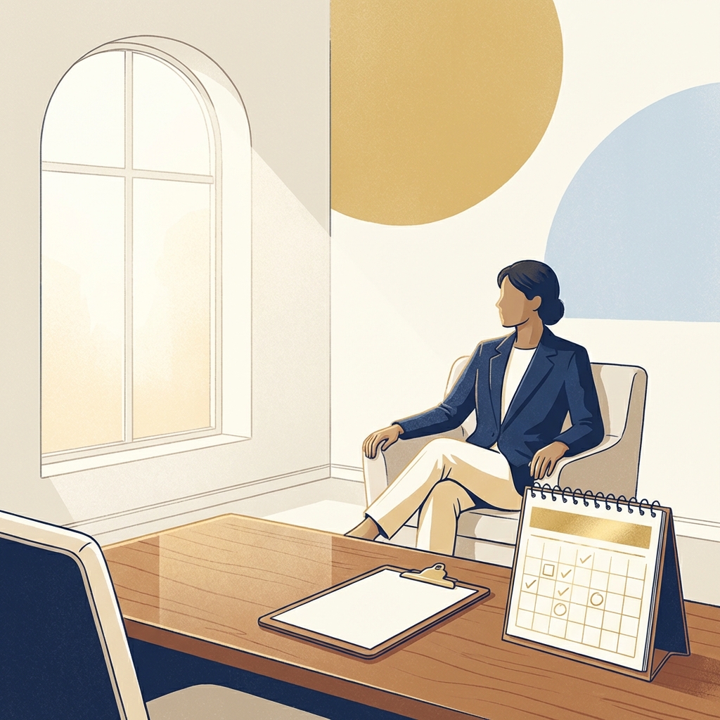 Modern consultation office representing a hair transplant post procedure checkup schedule with milestone planning