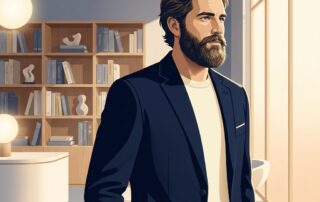 Confident man in modern hair restoration consultation space representing hair transplant density enhancement second procedure planning