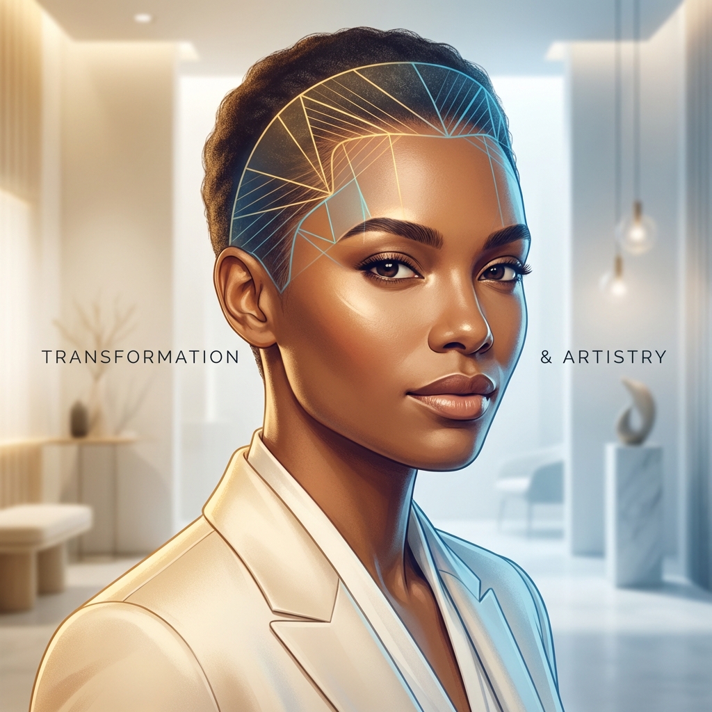 Stylized illustration showing natural hairline symmetry for hair transplant temporal points restoration