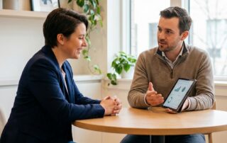 Person in a relaxed, pressure-free Twin Cities hair restoration free consultation at a modern clinic