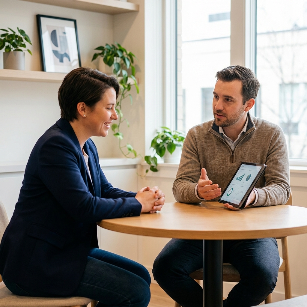Person in a relaxed, pressure-free Twin Cities hair restoration free consultation at a modern clinic