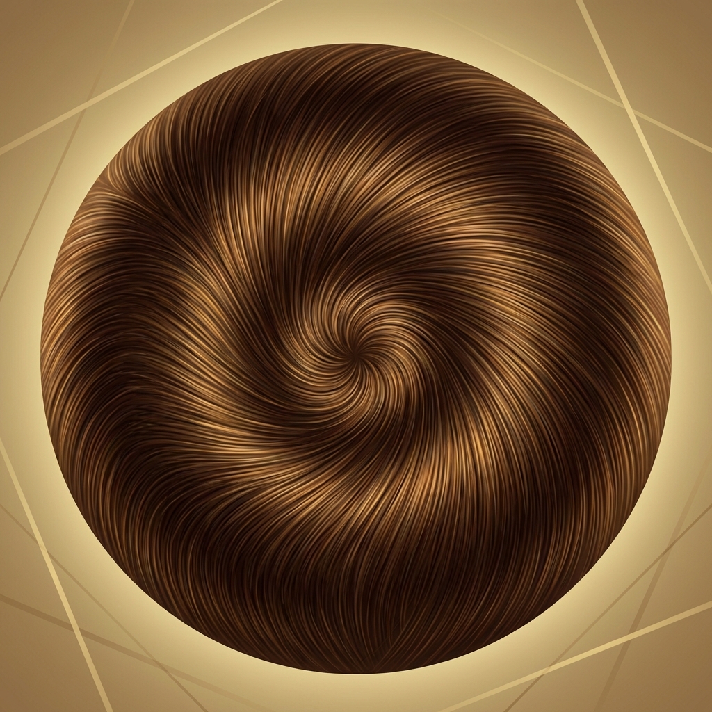 Overhead view illustration of a natural crown whorl pattern representing hair transplant results for vertex balding crown
