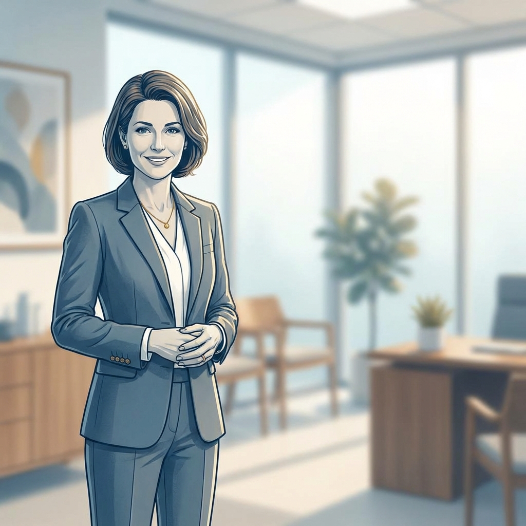 Confident person in a modern Minnesota hair loss treatment medical evaluation consultation room with warm professional lighting.