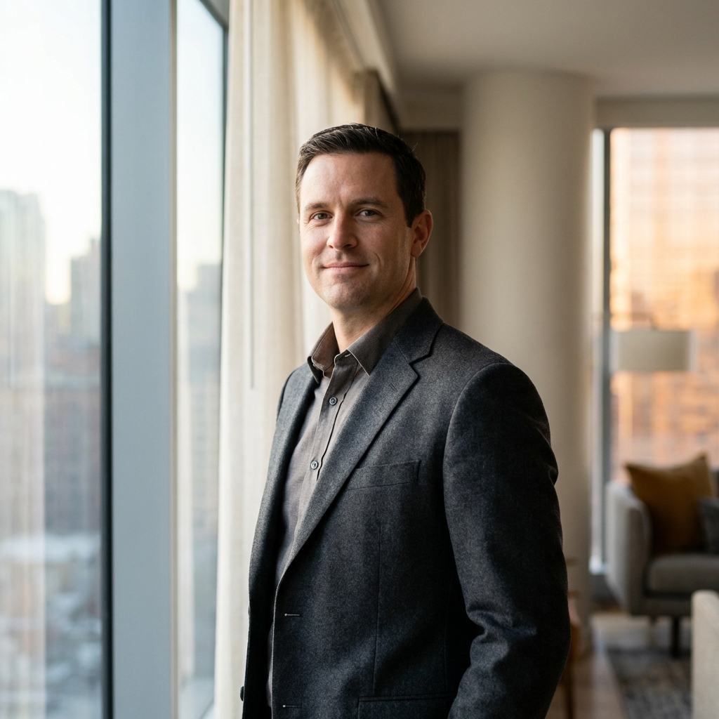 Confident man reflecting on his hair transplant journey, representing the emotional arc of patient testimonials