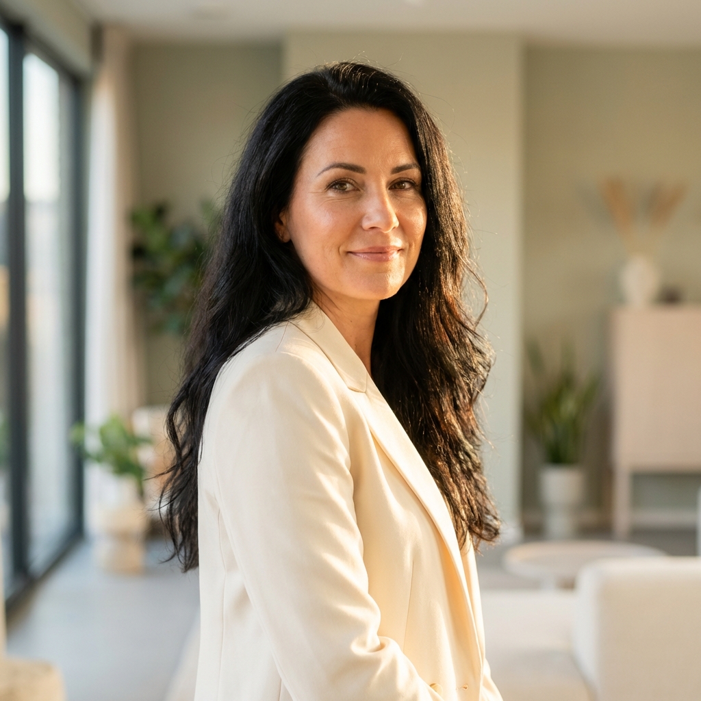 Confident woman over 40 with full, healthy hair — exploring hair transplant options for perimenopausal hair loss