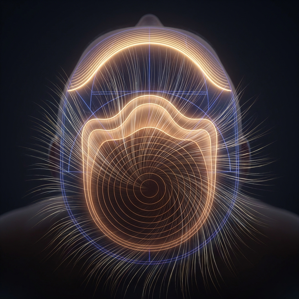 Illustrated topographical scalp map showing midscalp density restoration zones for hair transplant planning