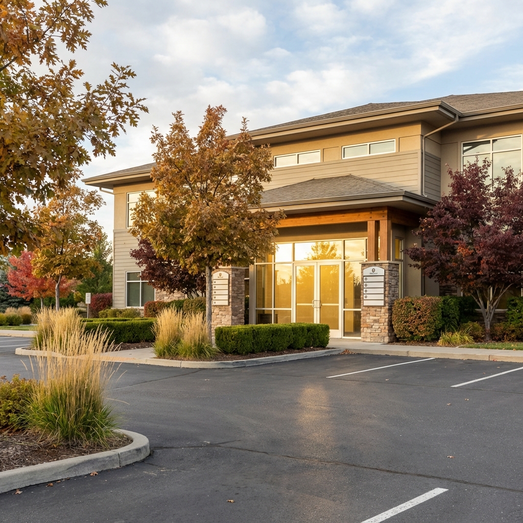 Welcoming office park entrance representing Eagan hair transplant office location directions on Cliff Drive