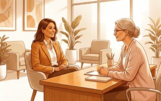 Patient and hair transplant surgeon in a warm consultation, reflecting a genuine patient care philosophy