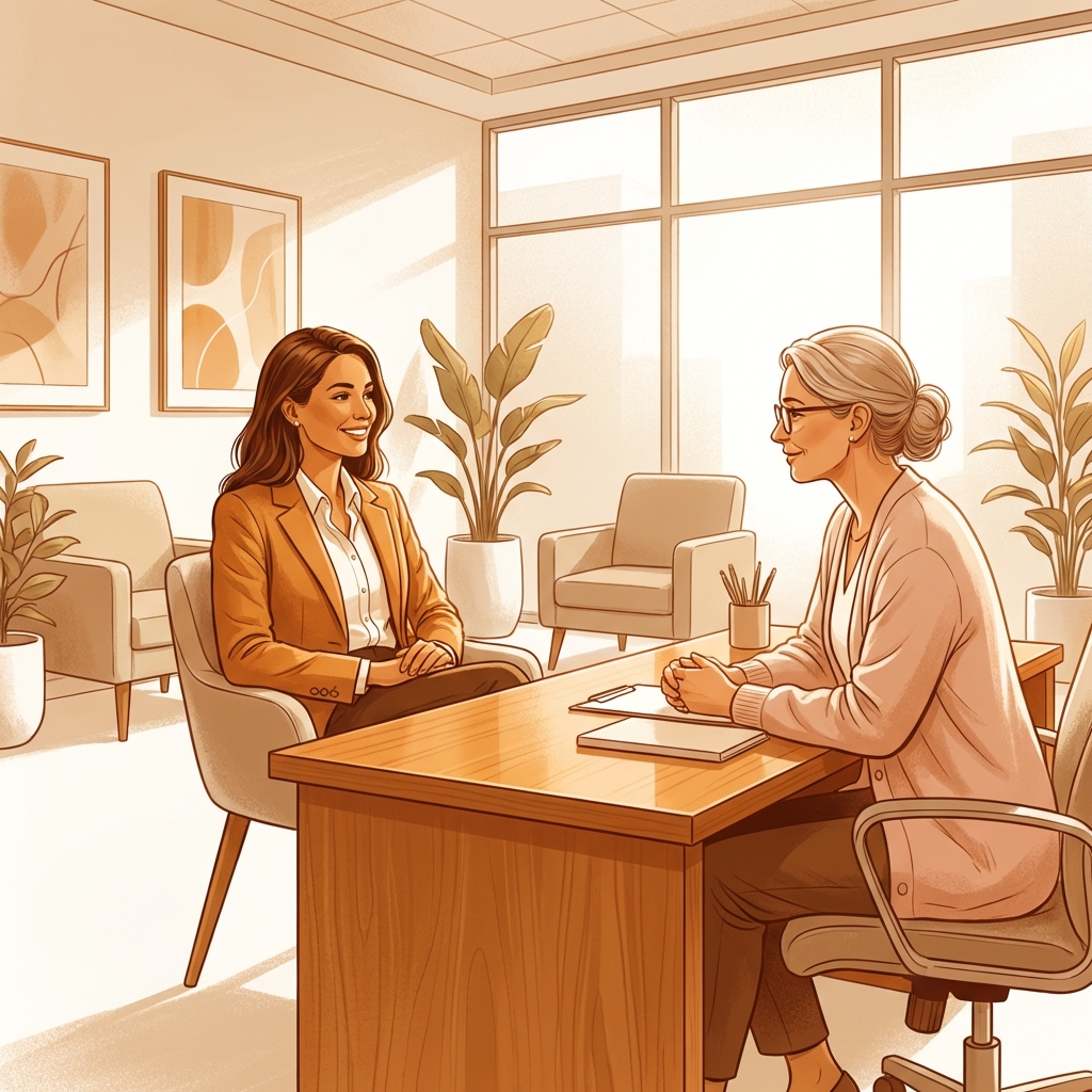 Patient and hair transplant surgeon in a warm consultation, reflecting a genuine patient care philosophy
