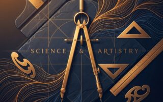 Artistic drafting compass and design tools representing hair transplant artistic design principles and natural hairline planning