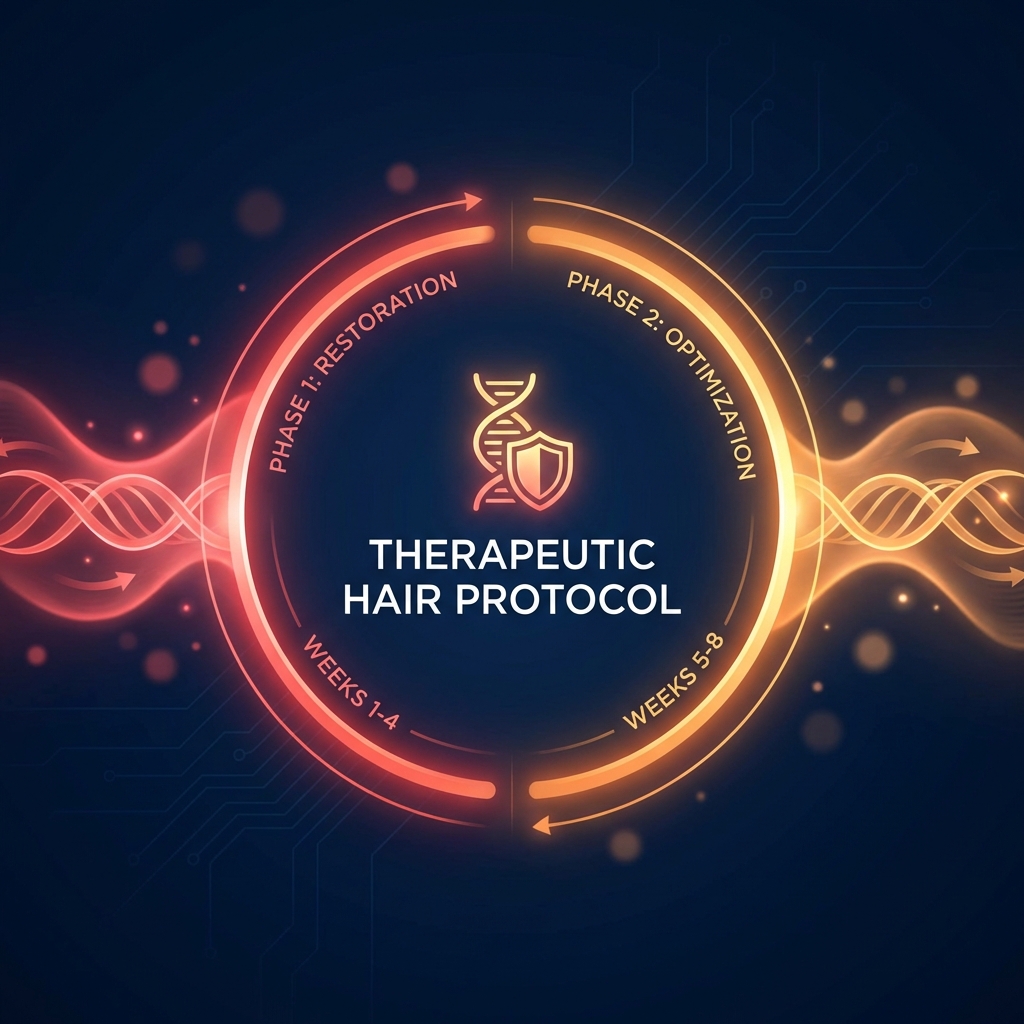 Illustrated two-phase low level light therapy treatment protocol scheduling framework with glowing red light waves