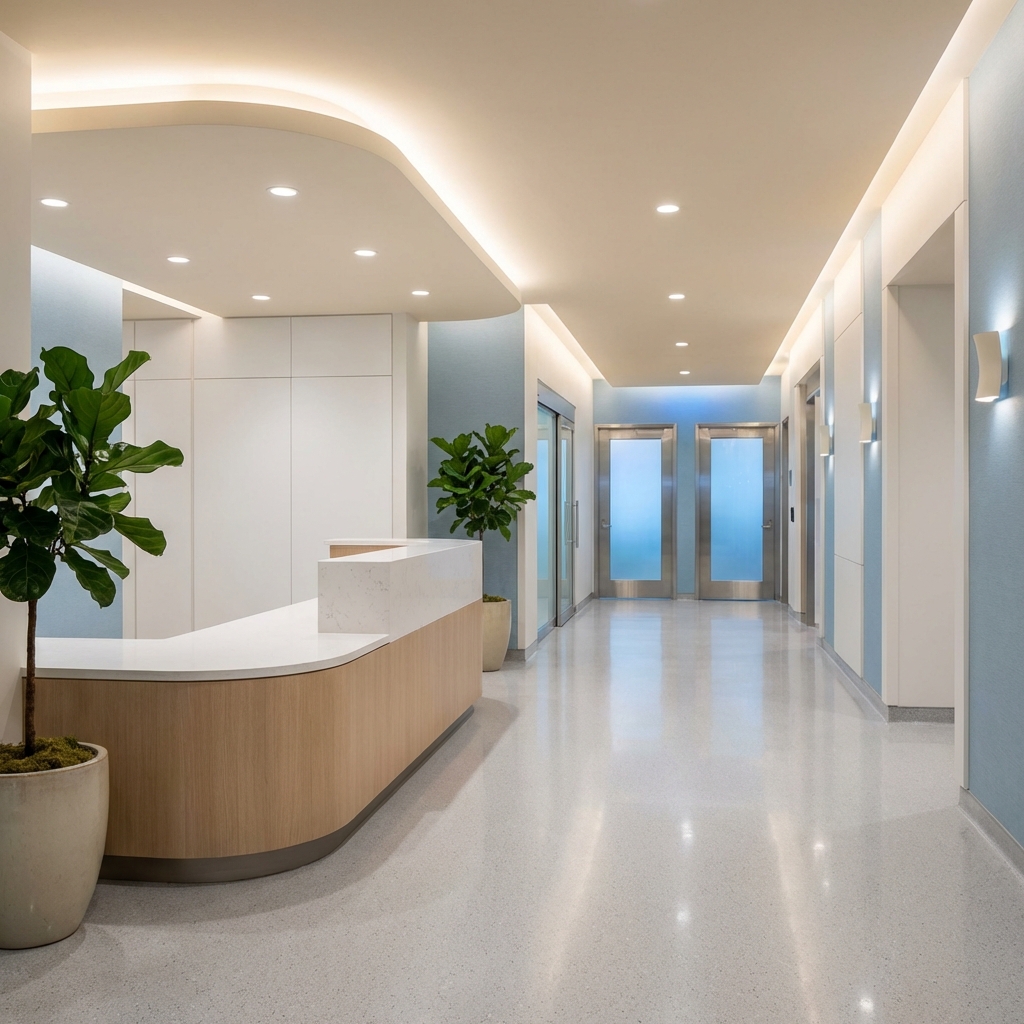 Modern Minnesota hair loss clinic state of art dual surgical suite corridor with premium medical facility design