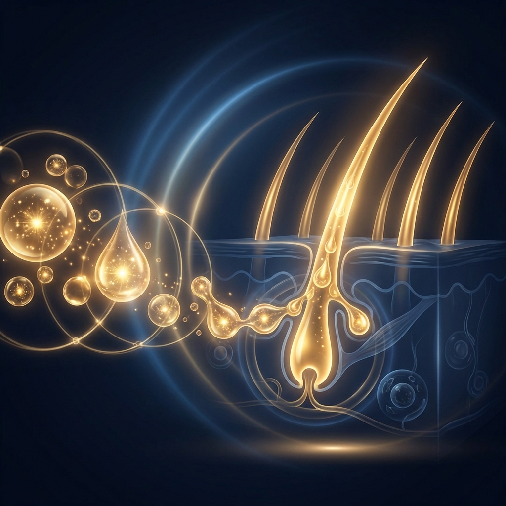 Stylized illustration representing the PRP hair loss treatment preparation protocol stages from plasma to follicle renewal