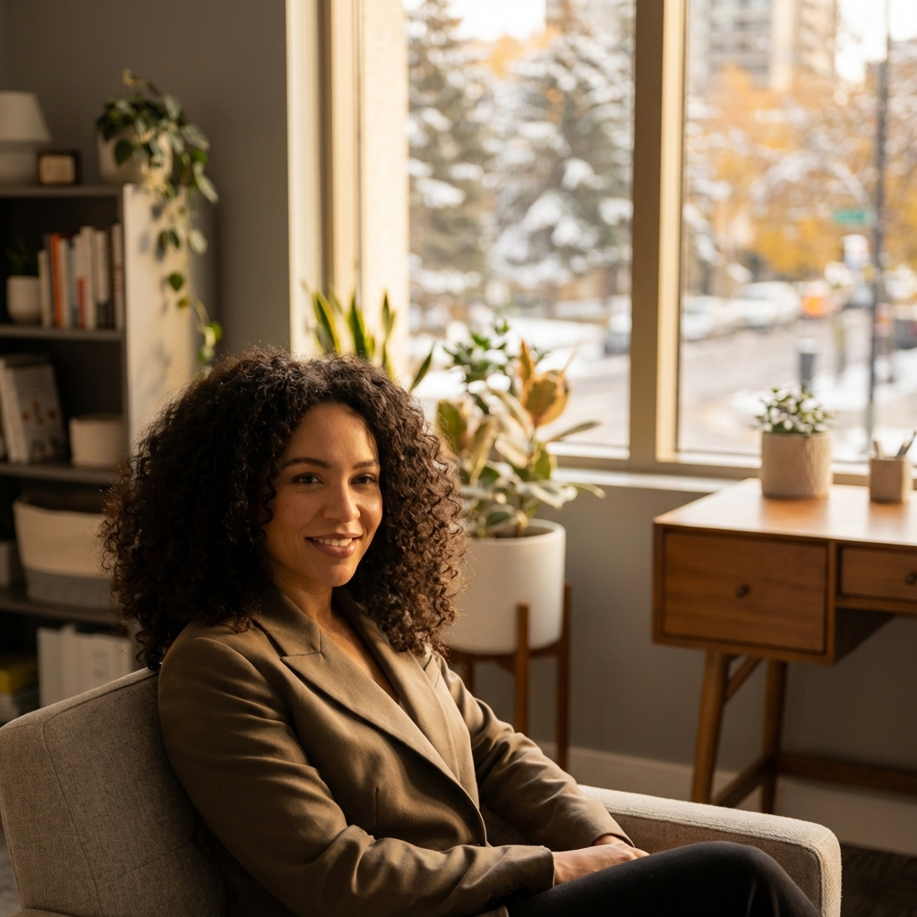 Confident woman with healthy hair consulting a Twin Cities hair loss doctor for female patients