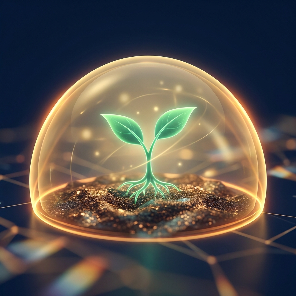 Glowing seedling protected by golden light, symbolizing hair transplant graft survival rate factors and successful outcomes