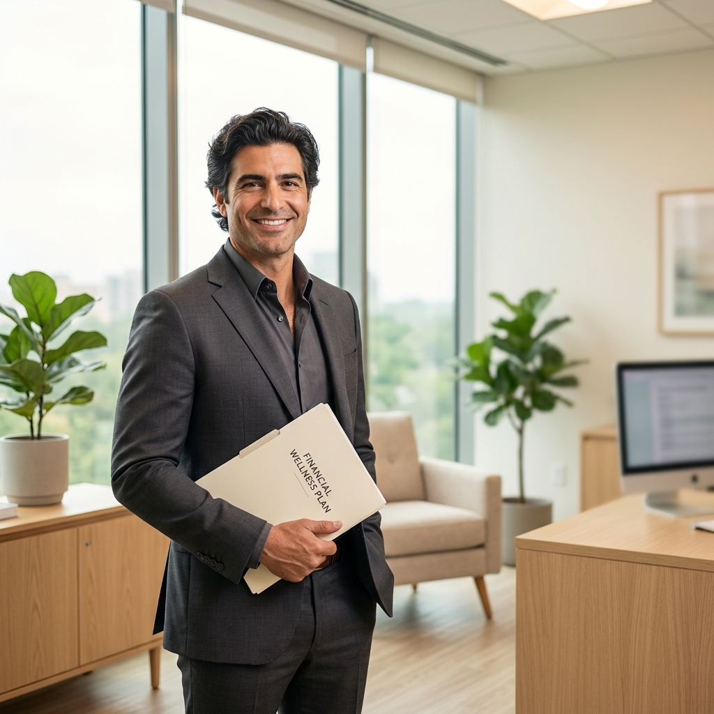 Confident man smiling in a modern hair restoration clinic, representing affordable hair restoration payment plans with no credit check.