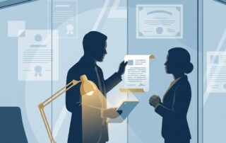 Illustration showing professional hierarchy between hair transplant surgeon and technician roles in a modern clinic setting