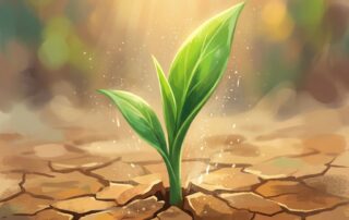 Conceptual illustration of new growth emerging through scarred earth, representing hair transplant restoration for scar tissue on the scalp.