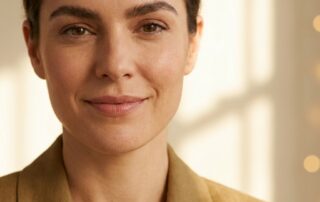 Woman with natural-looking eyebrows showing confident expression, representing eyebrow transplant natural results for women