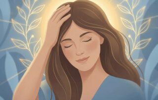 Person calmly touching healthy scalp, representing hair transplant itching healing process management and recovery confidence