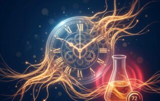 Stylized illustration representing hair transplant alcohol consumption timing with a glowing clock and warning tones