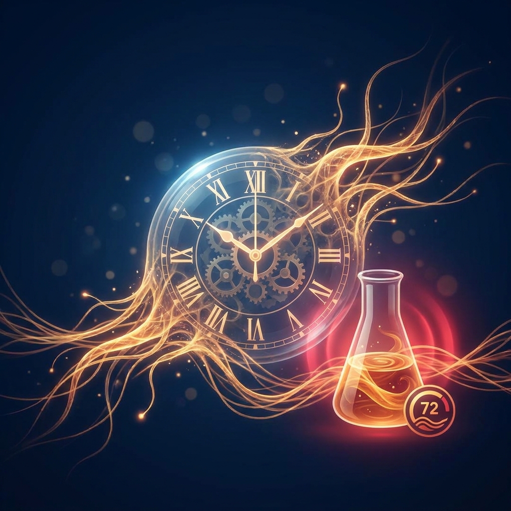 Stylized illustration representing hair transplant alcohol consumption timing with a glowing clock and warning tones