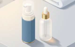 Minoxidil foam vs liquid scalp application bottles on a clean modern countertop for hair loss treatment