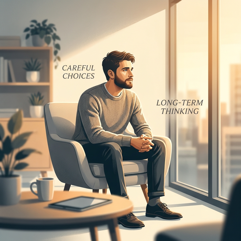 Young man thoughtfully considering hair transplant risks in his 20s during a consultation